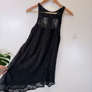 Free people black lace mini dress racer back tank cutouts small cotton witchy
